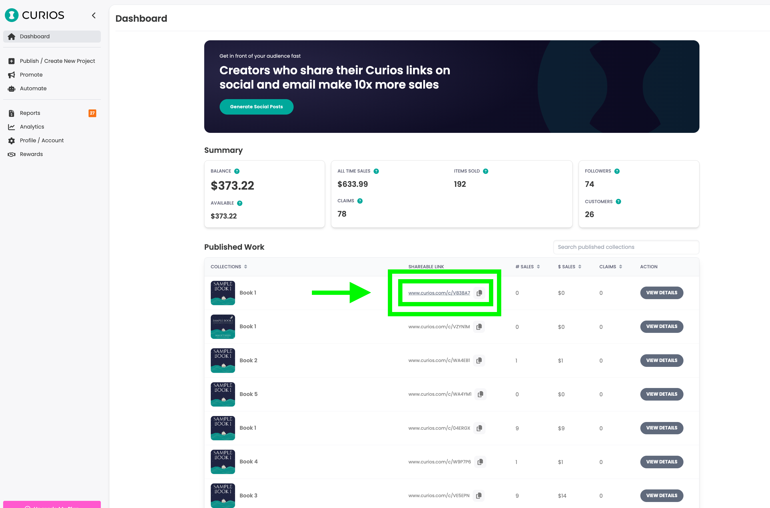 Dashboard marketplace link