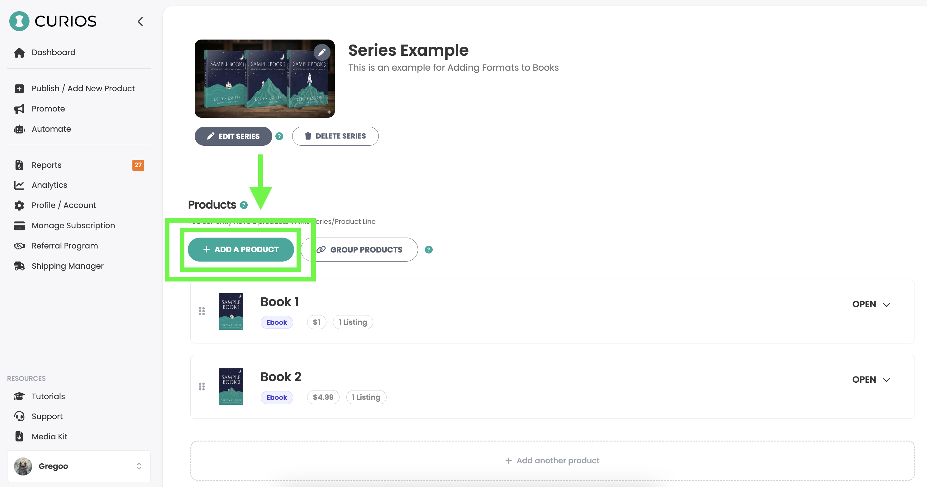 Add a Product button