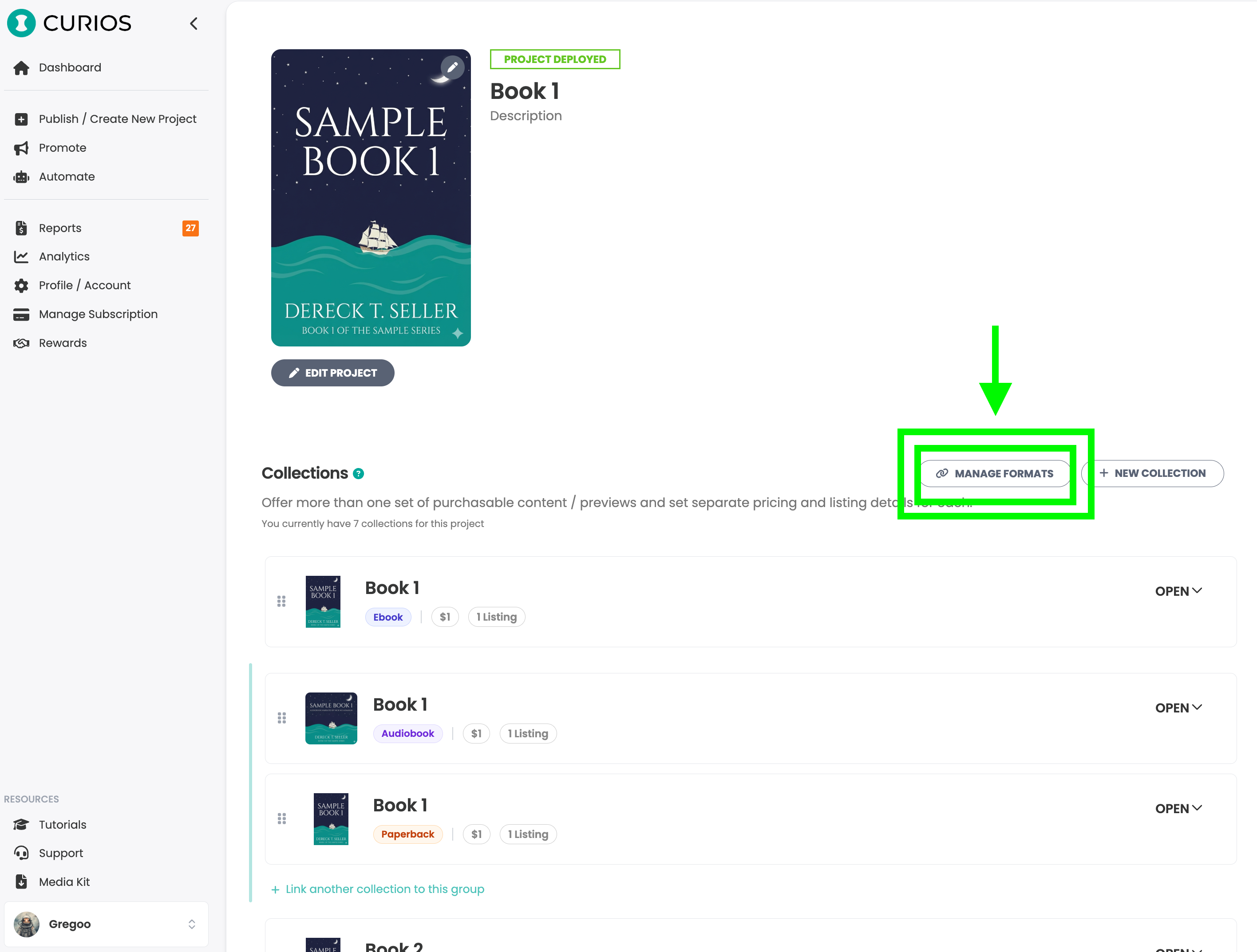 Manage Formats button