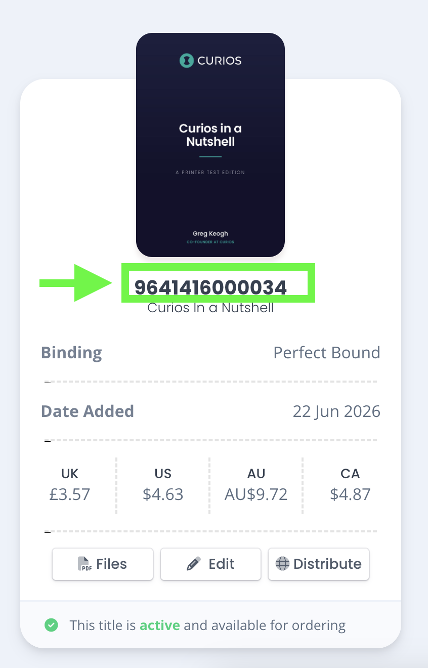 Find your ISBN/SKU under View Your Titles