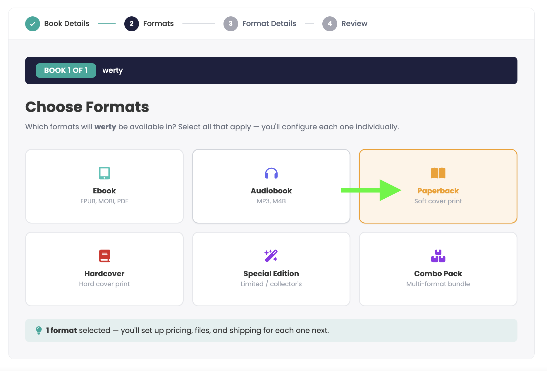 Select the formats for your book