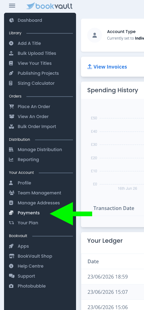 BookVault Payments tab