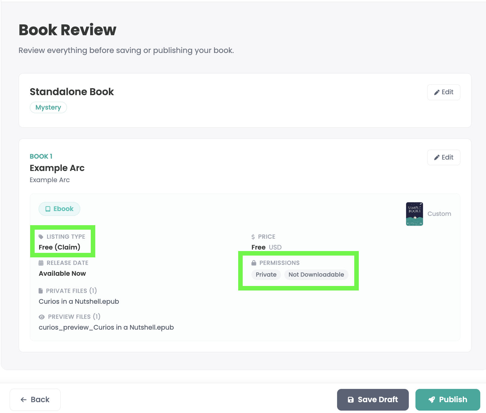 Review page showing Free (Claim) and Private