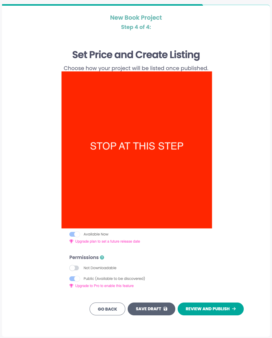 Create New Project workflow steps 1-3