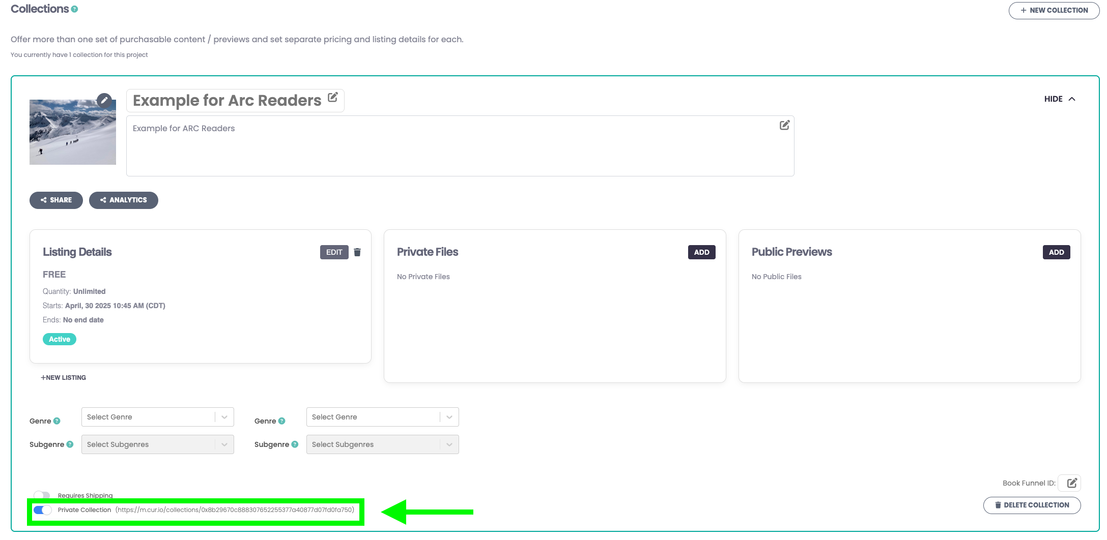 My Projects area and link sharing