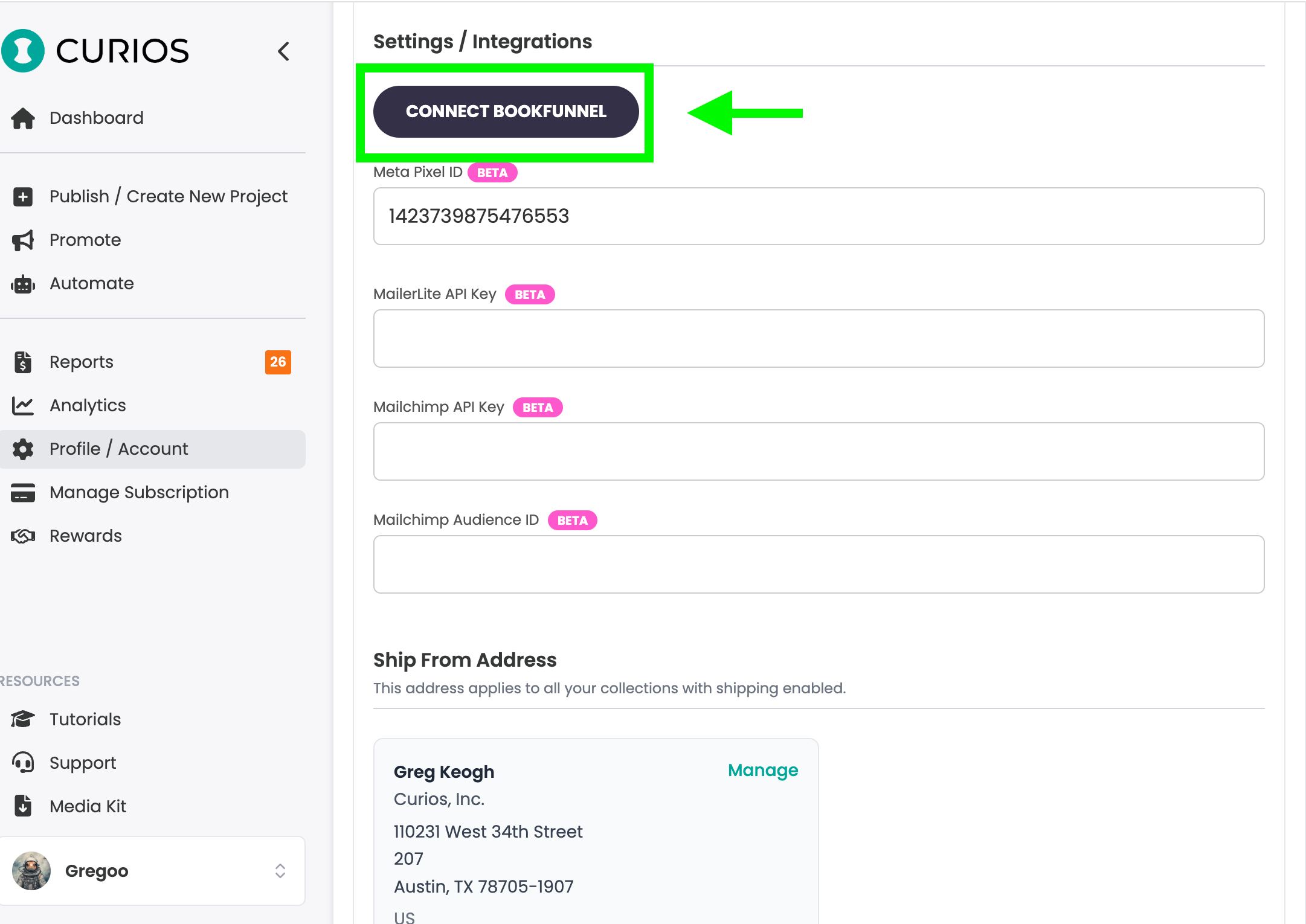 Connect BookFunnel button