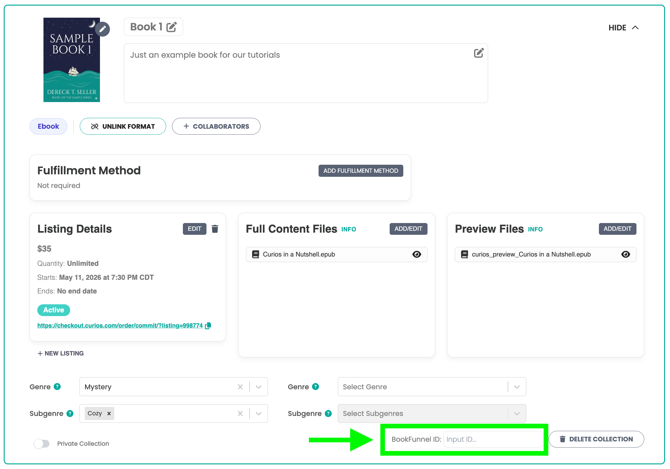 Enter BookFunnel ID