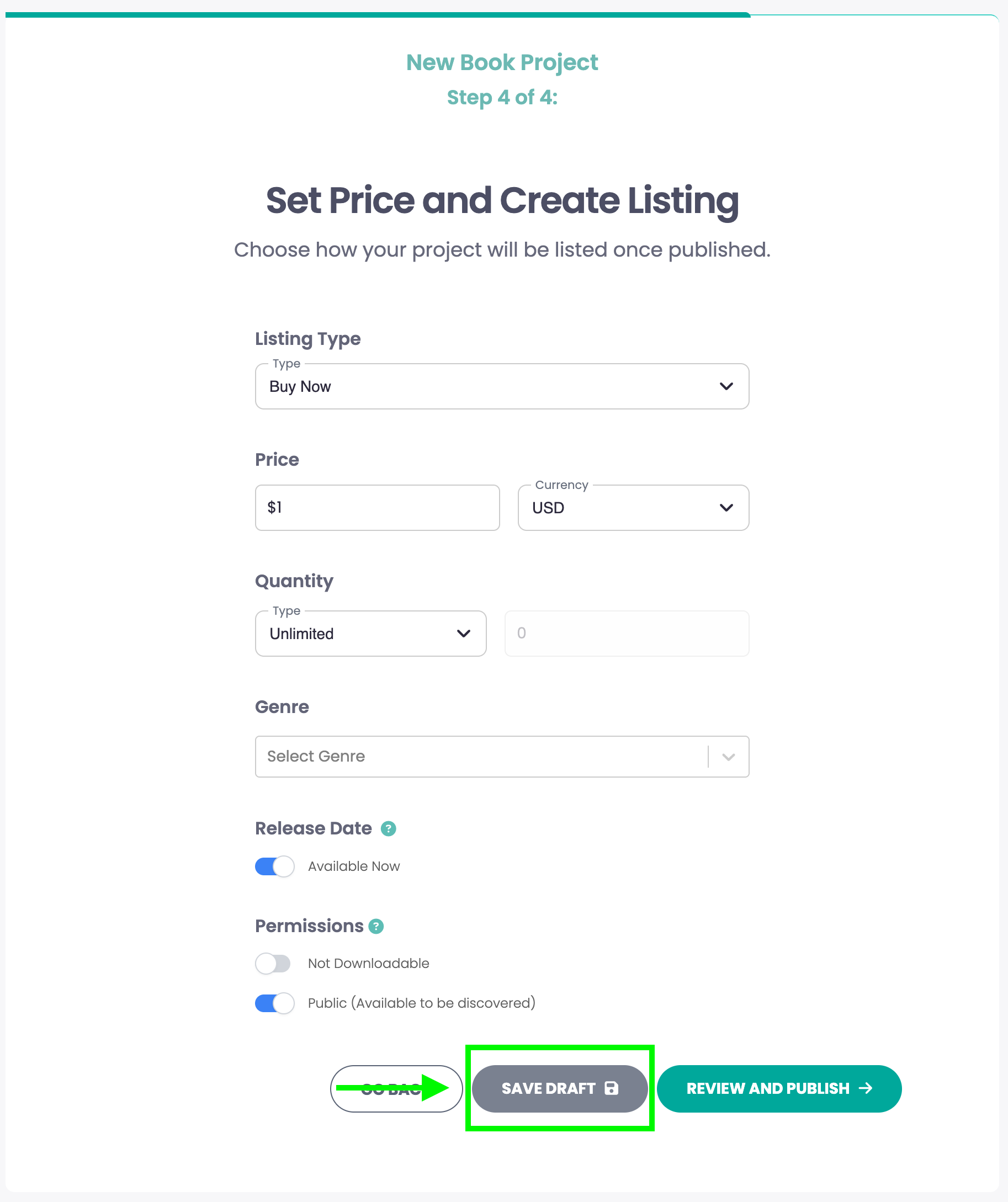 Save Draft button