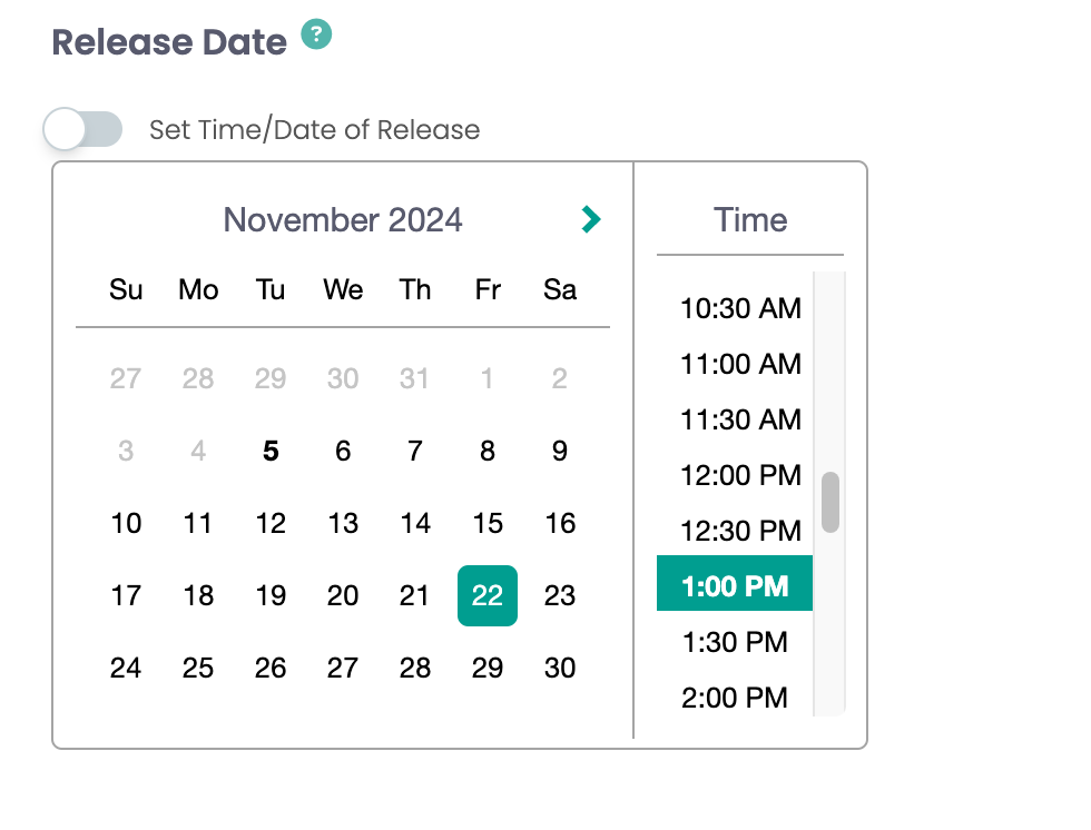 Release date and time settings