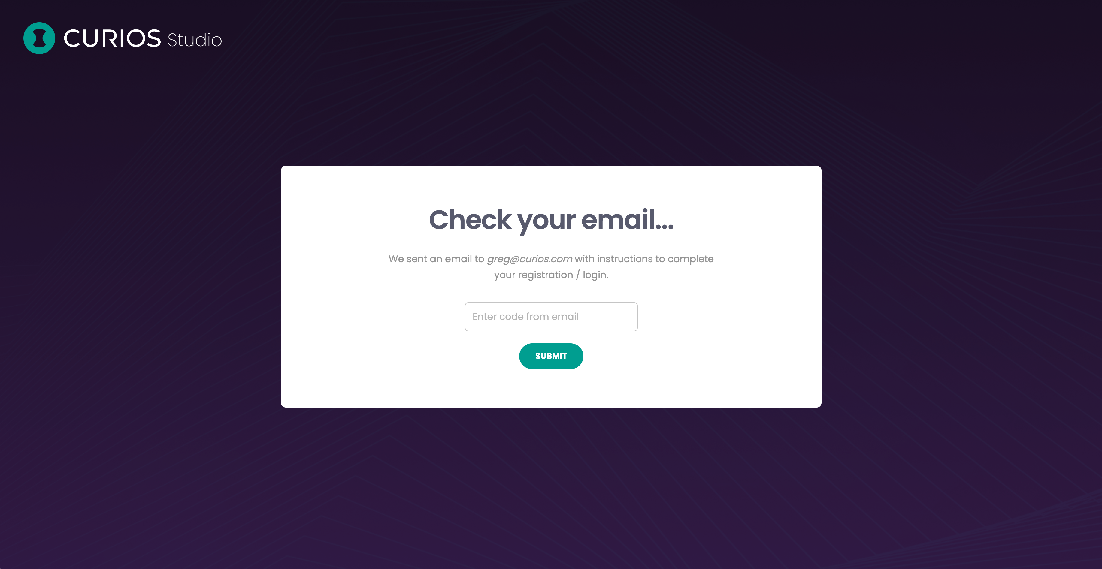 Email verification code screen