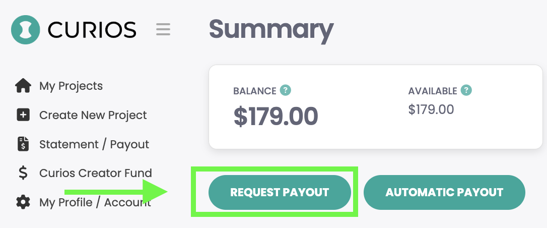 Request Payout button