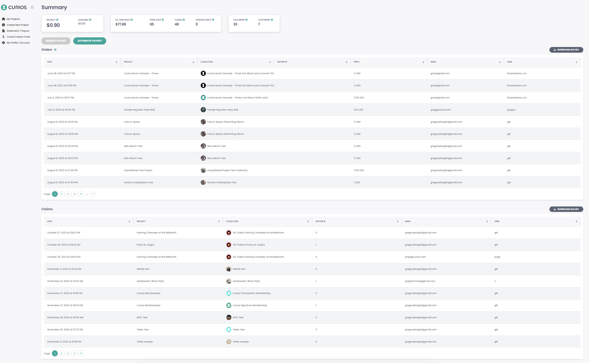 Statement dashboard overview