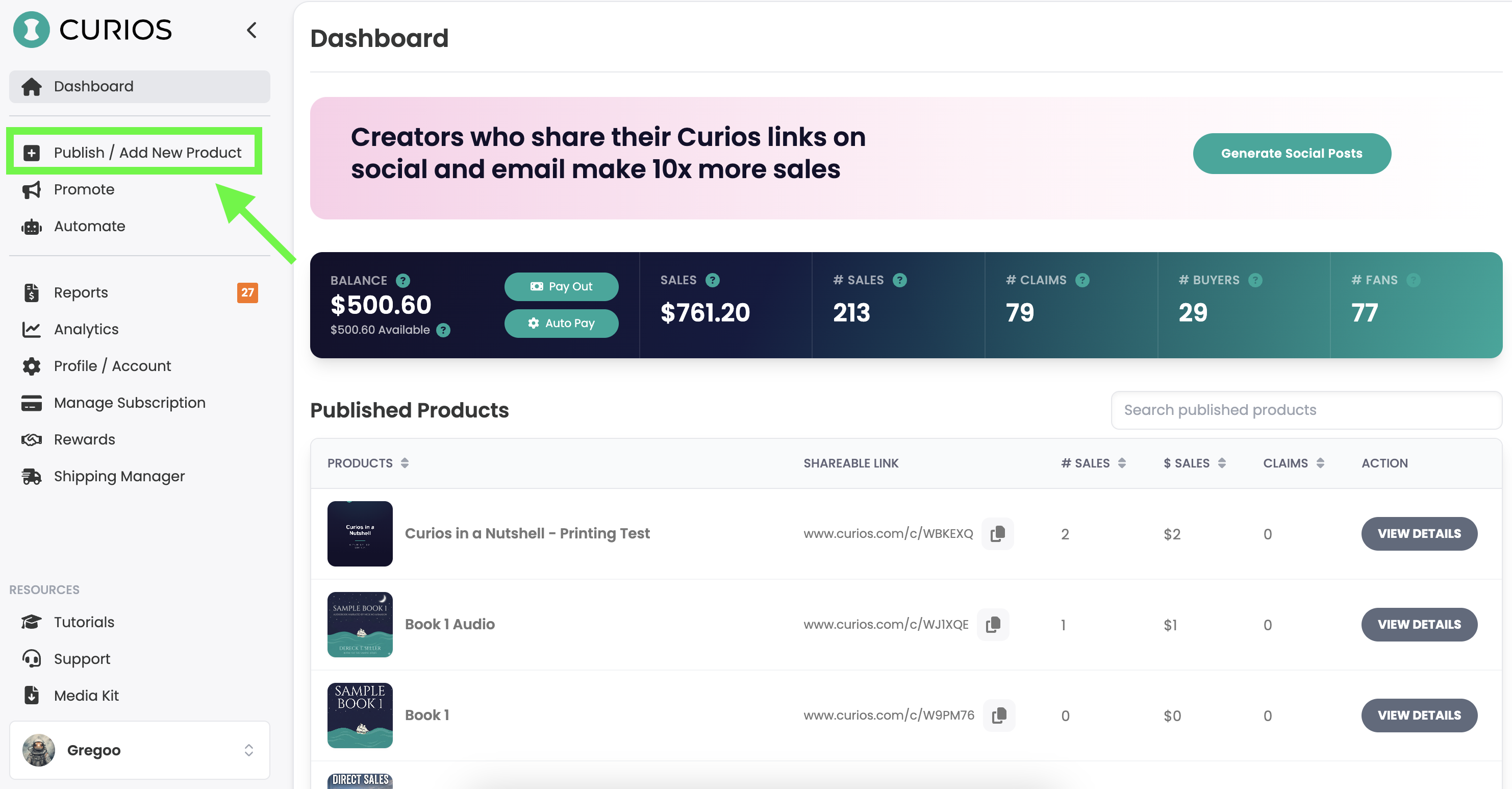 Publish / Add New Product in the left hand menu