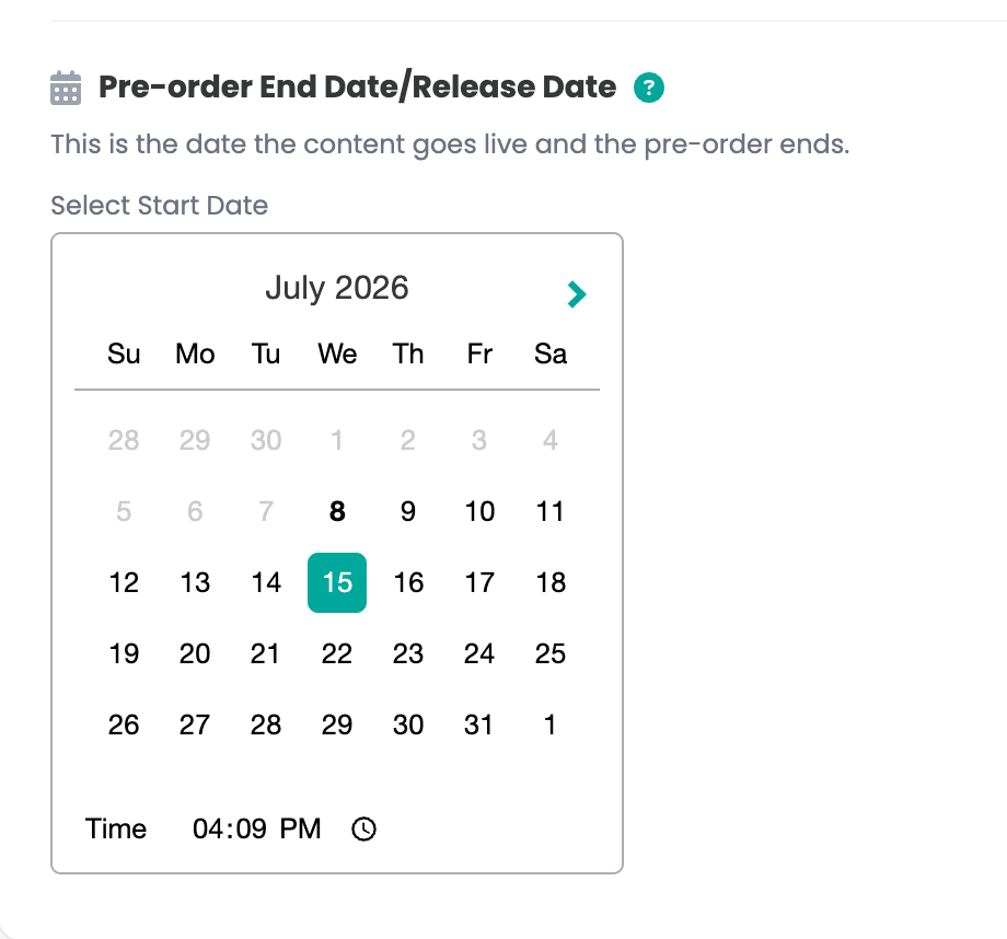 Pre-order end date / release date field