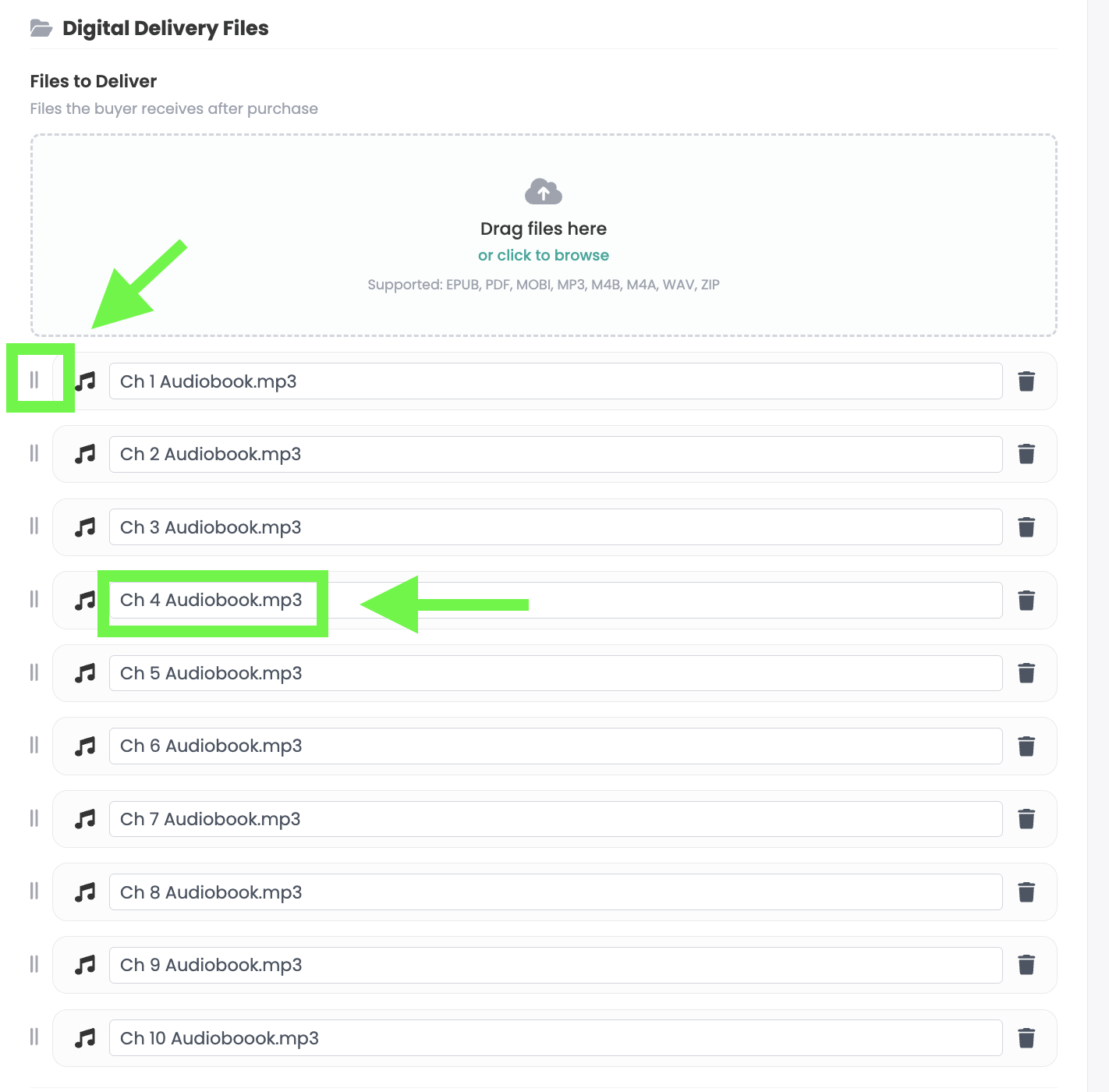 Reordering and renaming delivery files