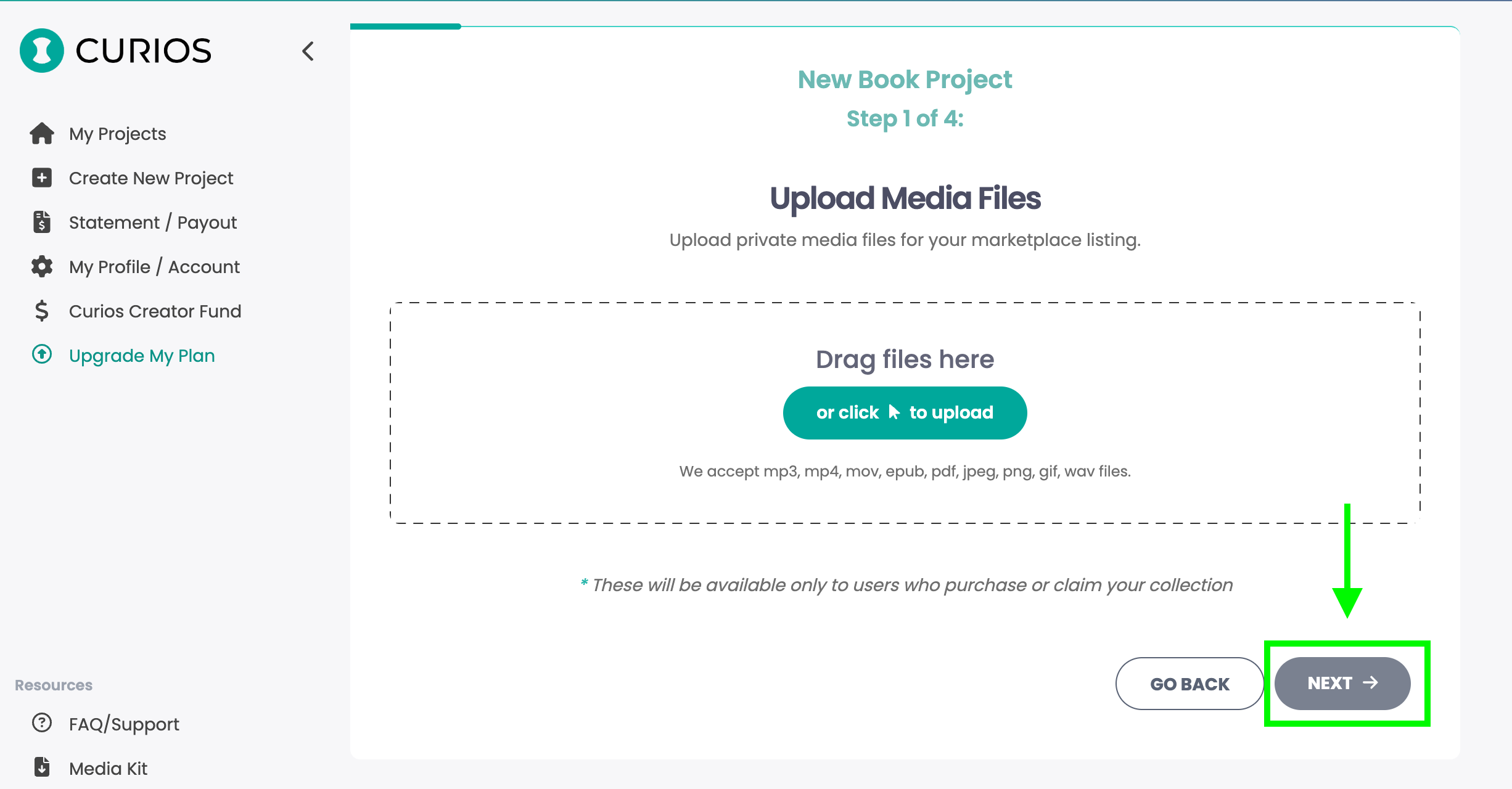 Book details form with cover, title, and description fields