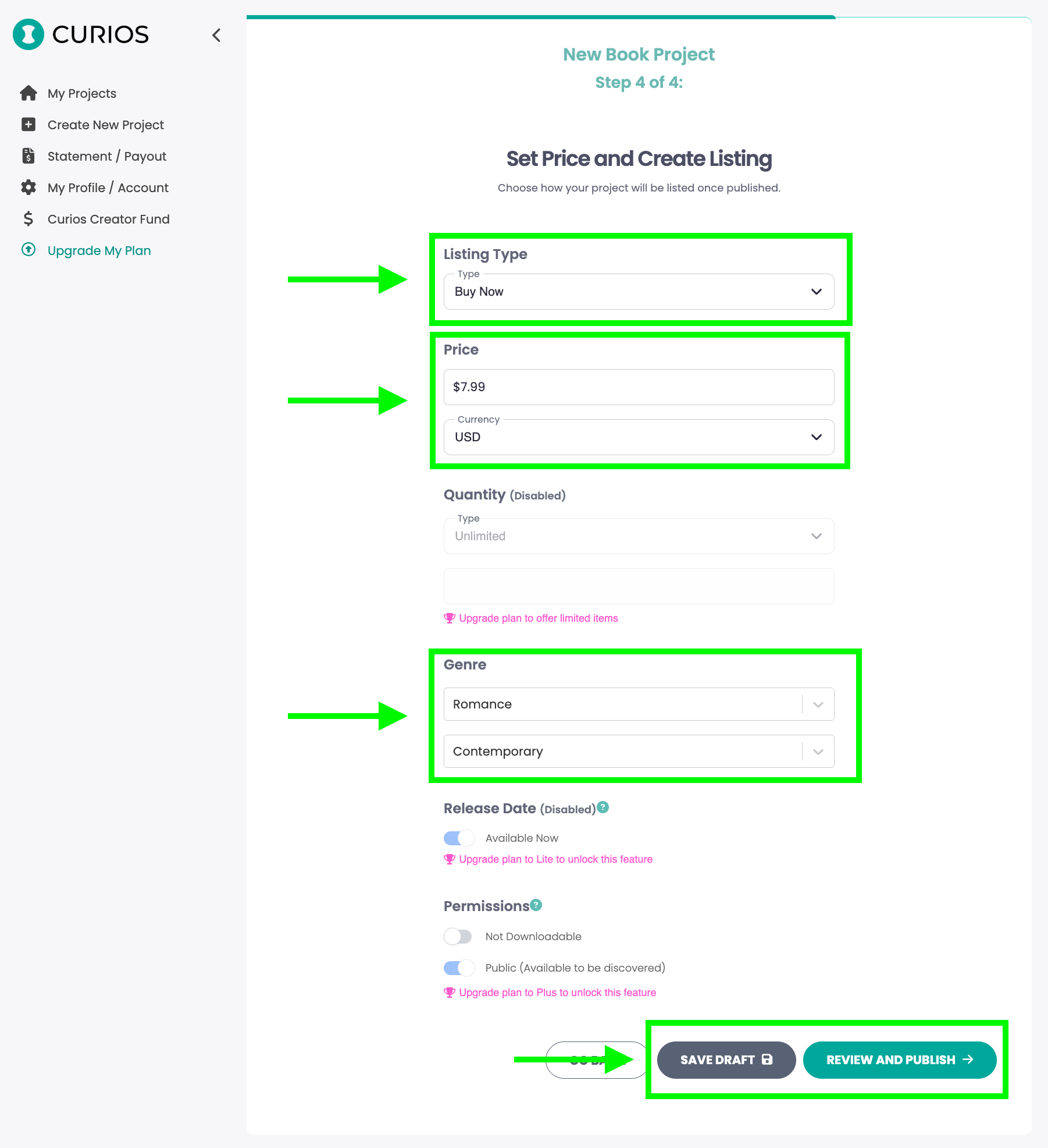 Genre and category selection interface
