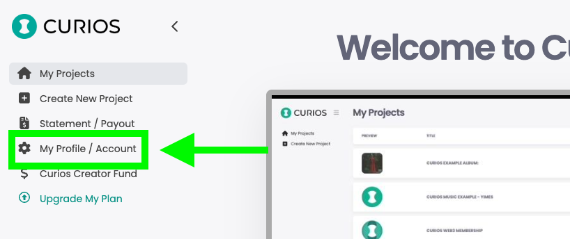 My Profile/Account menu item in Creator Studio