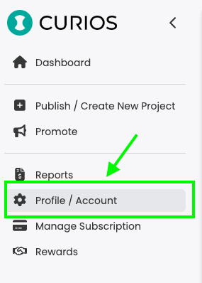 My Profile/Account menu item in Creator Studio