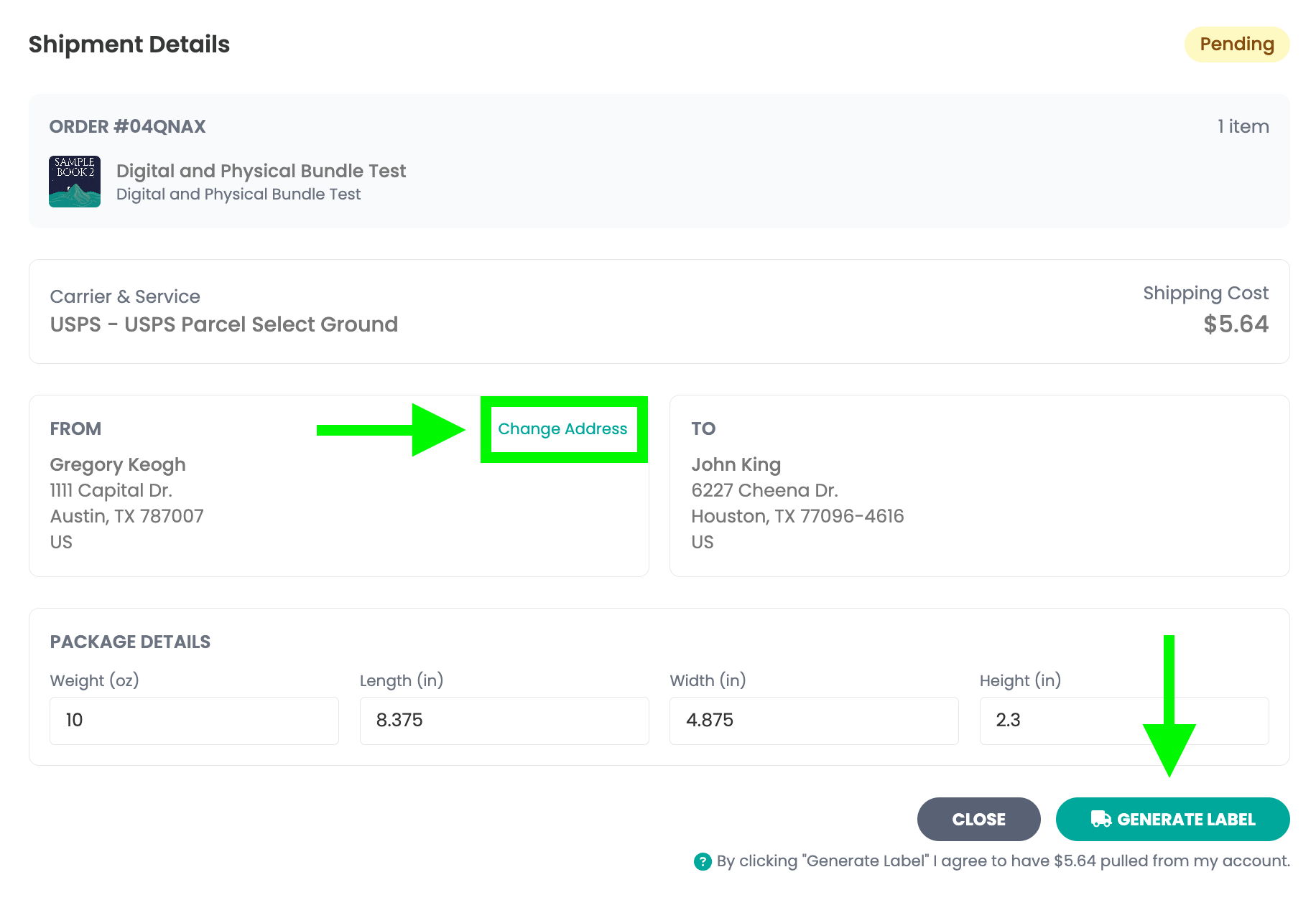 Shipping dimensions box
